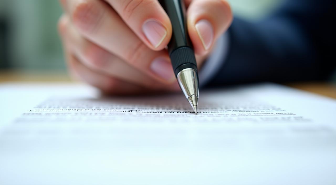 Close up of a signature on a document with a warning icon overlay